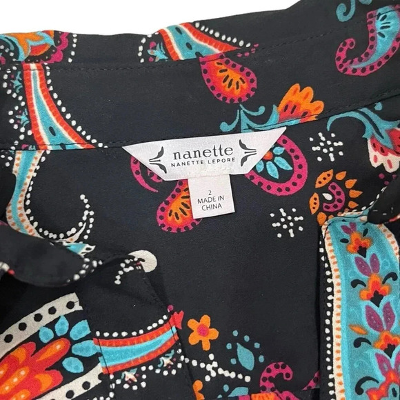 Nanette Lepore Black Paisley Print Shirt Dress 2 - Picture 6 of 7